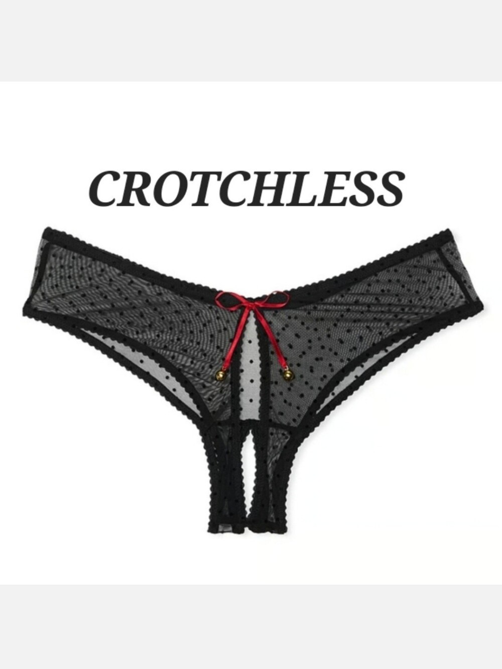 Victoria's Secret Very Sexy Jingle Bells Mesh Crotchless Cheeky Panty LARGE